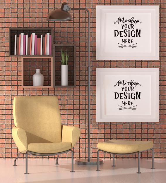 Free Poster Frames In Living Room Mockup Psd