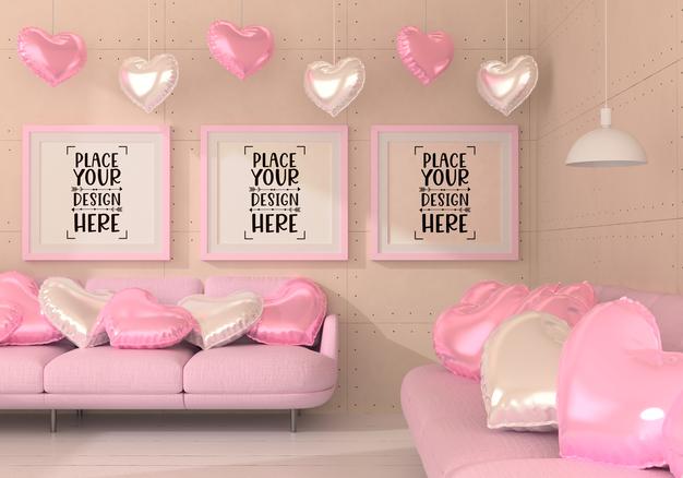 Free Poster Frames In Living Room Mockup Psd