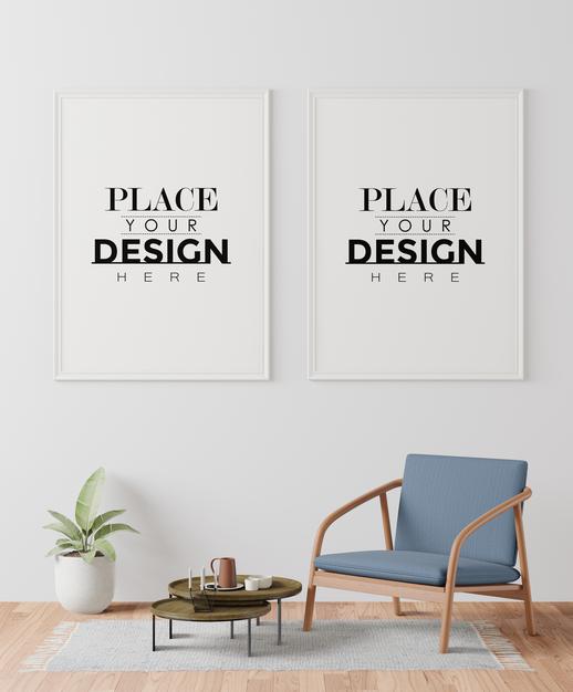 Free Poster Frames In Living Room Mockup Psd