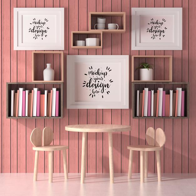 Free Poster Frames In Living Room Mockup Psd