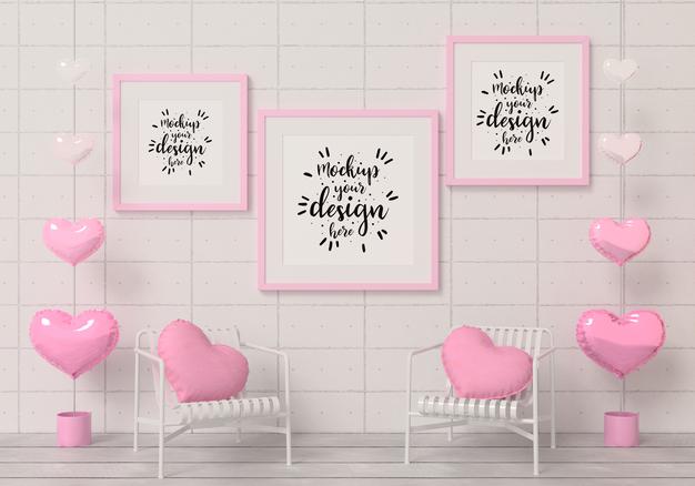 Free Poster Frames In Living Room Mockup Psd