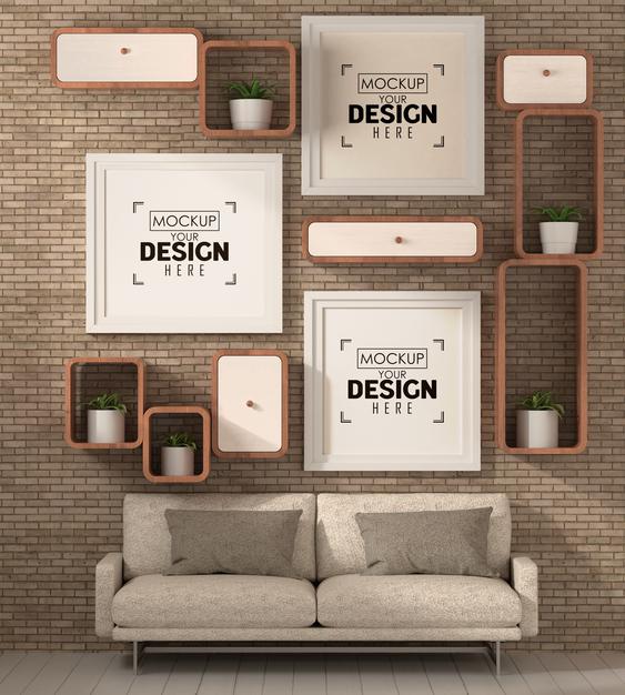 Free Poster Frames In Living Room Mockup Psd