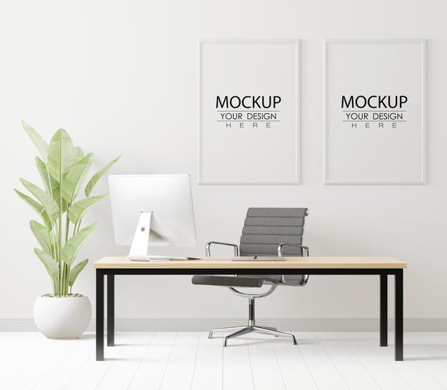 Free Poster Frames In Office Mockup Psd