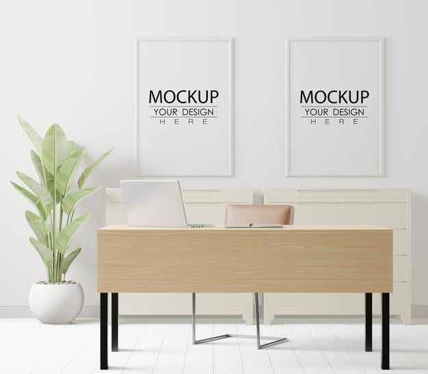 Free Poster Frames In Office Mockup Psd