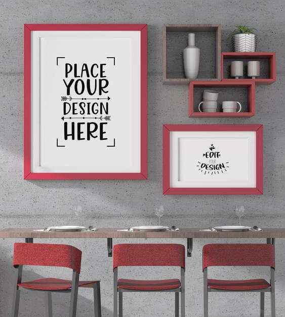 Free Poster Frames In Restaurant Mockup Psd