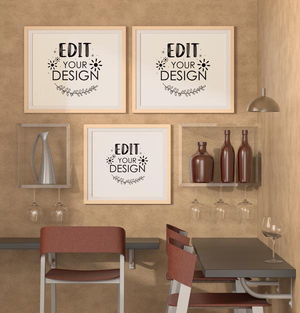 Free Poster Frames In Restaurant Mockup Psd