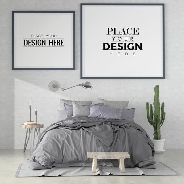 Free Poster Frames Mockup Interior In A Bedroom Psd