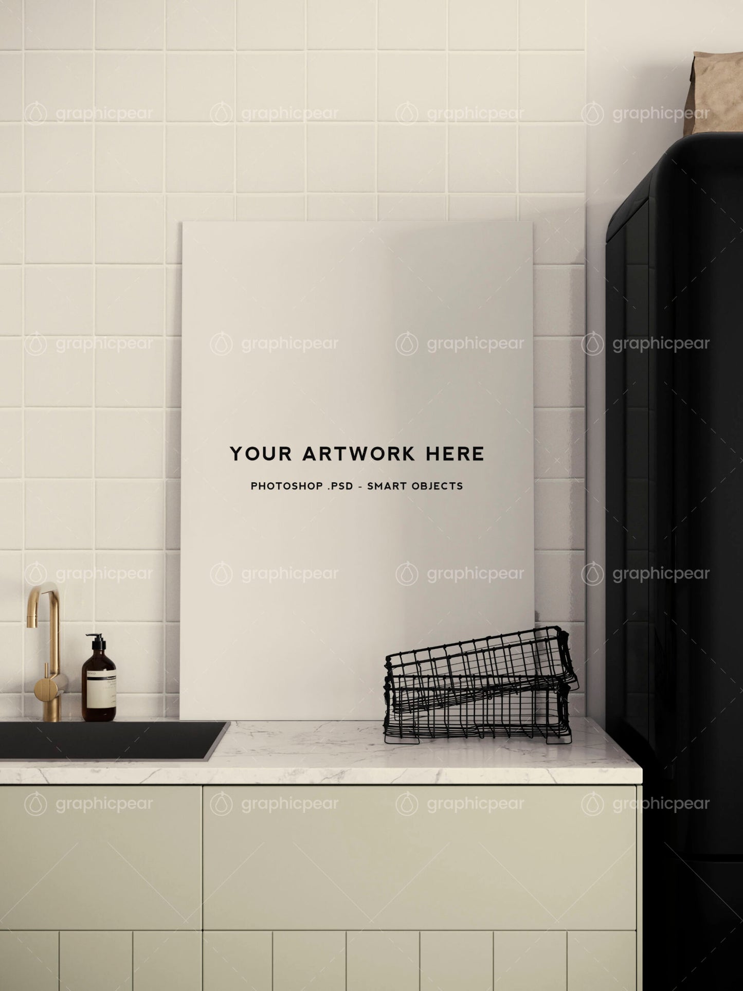 Free Poster Mockup In Kitchen Scene Setting