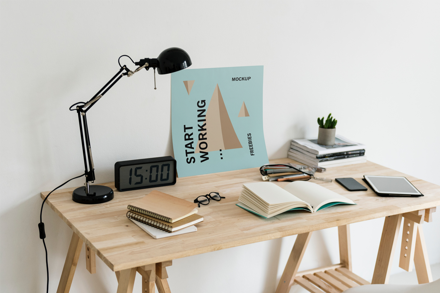 Free Poster On Desk Mockup