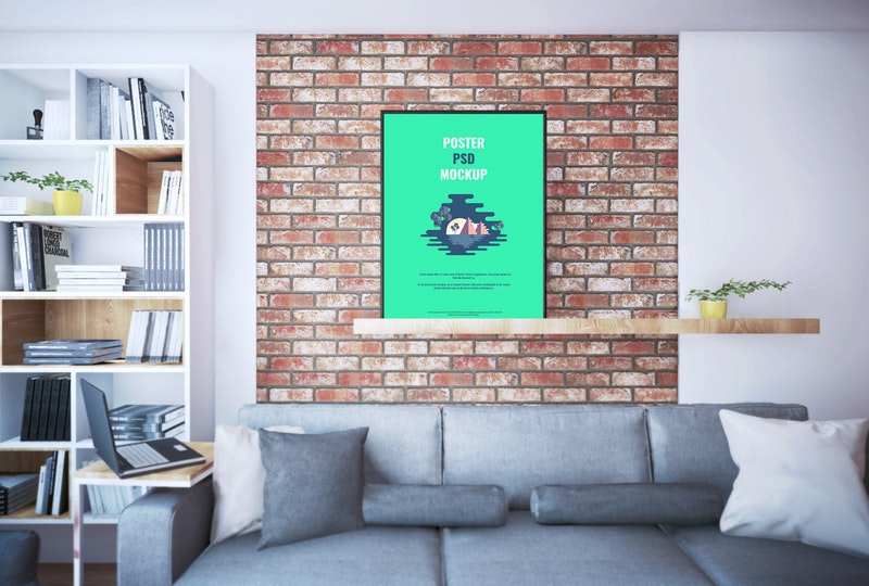 Free Poster On Shelf Psd Mockup