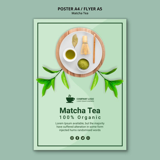 Free Poster Template For Matcha Tea Concept Psd