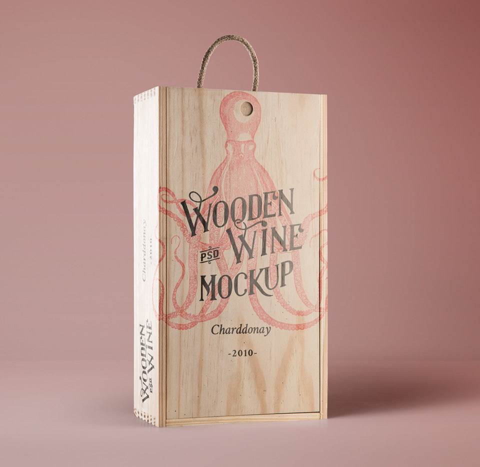 Free Old Vintage Wine Wood Box Mockup Psd