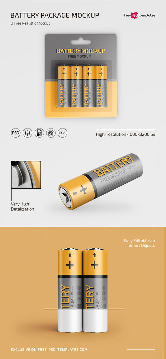 Free Psd Battery Package Template Mockup