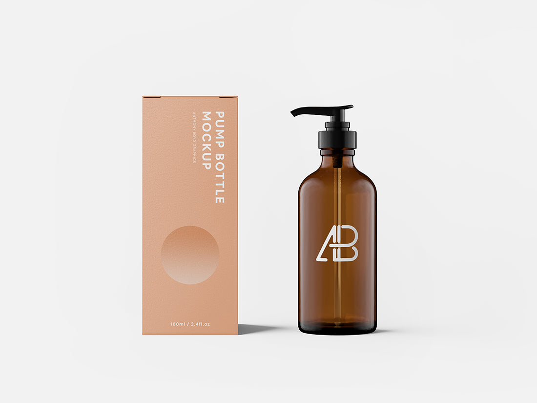 Free Pump Bottle With Box Mockup