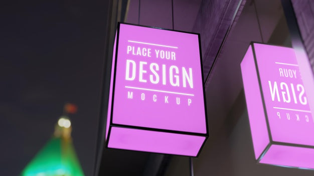 Free Purple Night Business Sign Mock-Up Psd