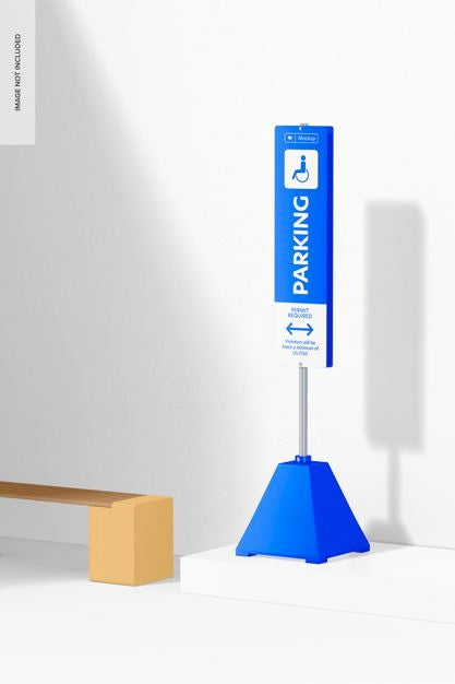 Free Pyramid Base Sign Stand Mockup, On Surface Psd