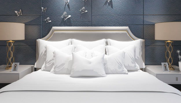 Free Realistic Bright Modern Double Bedroom With Furniture Psd