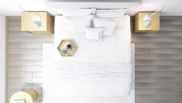 Free Realistic Bright Modern Double Bedroom With Furniture Psd