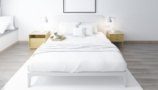 Free Realistic Bright Modern Double Bedroom With Furniture Psd