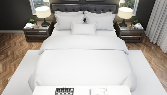 Free Realistic Bright Modern Double Bedroom With Furniture Psd