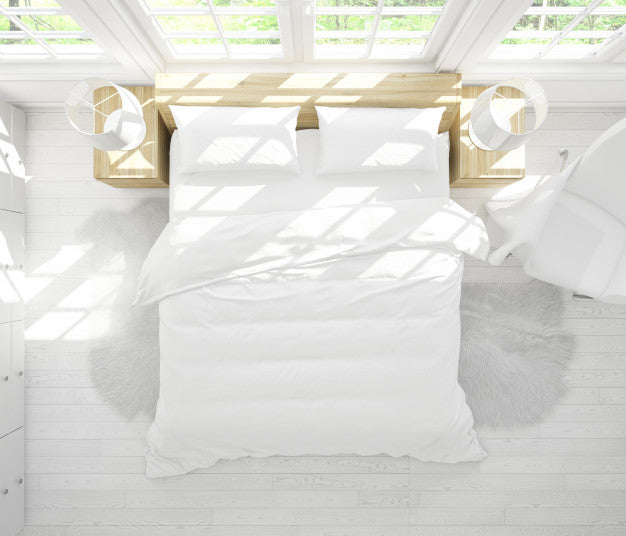 Free Realistic Double Bedroom With Furniture And Big Windows On Top View Psd