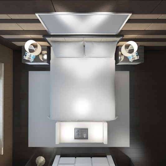 Free Realistic Modern Double Bedroom With Furniture And A Frame Psd