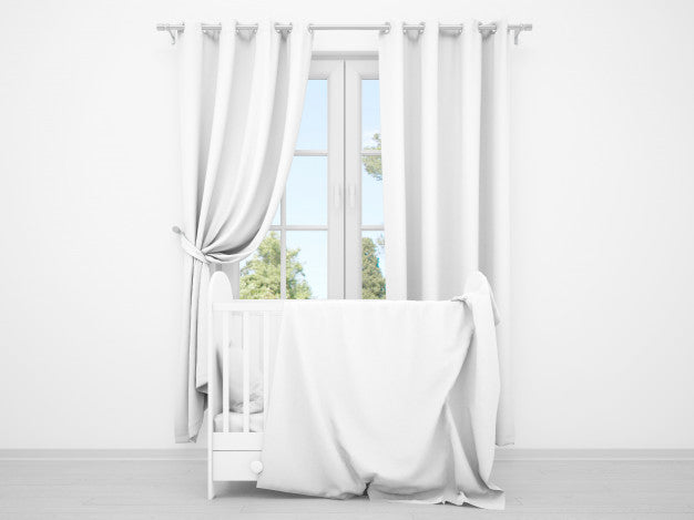 Free Realistic White Baby Bedroom With A Window And A Cradle Psd