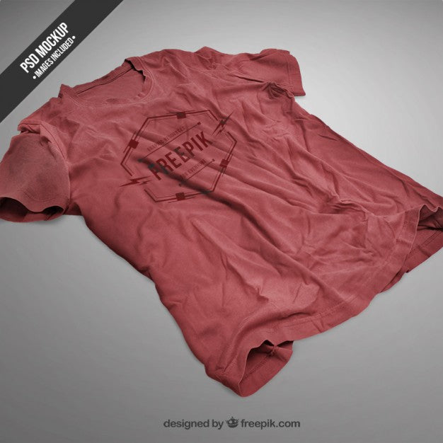 Free Red T-Shirt Mockup on the Ground