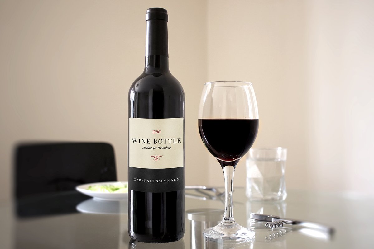 Free Red Wine Bottle Scene Mockup