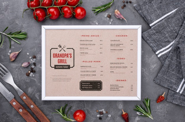 Free Restaurant Menu Concept Mock-Up Psd