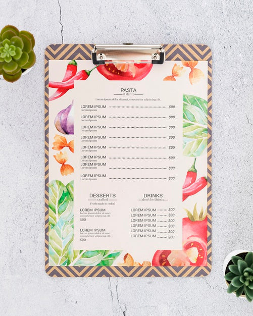 Free Restaurant Menu Concept Mockup Psd