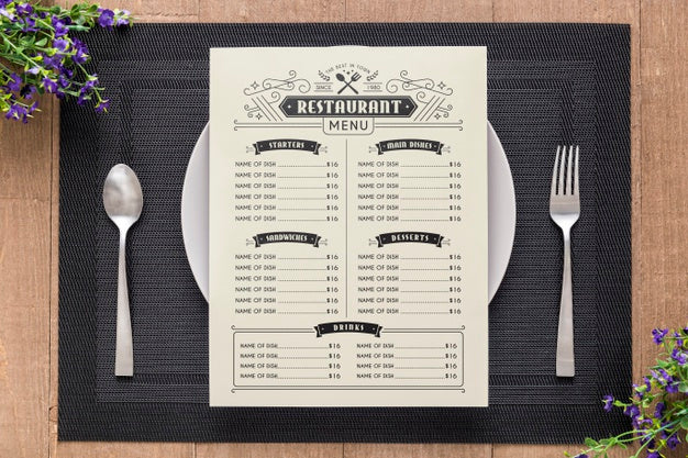 Free Restaurant Menu Concept Mockup Psd