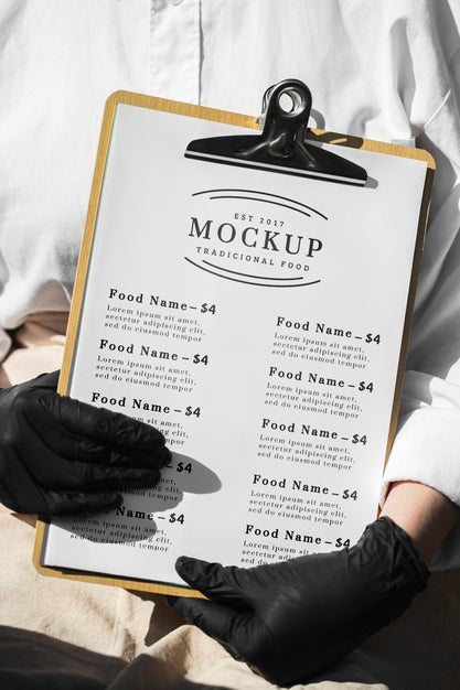 Free Restaurant Menu Mock-Up On Clipboard Psd