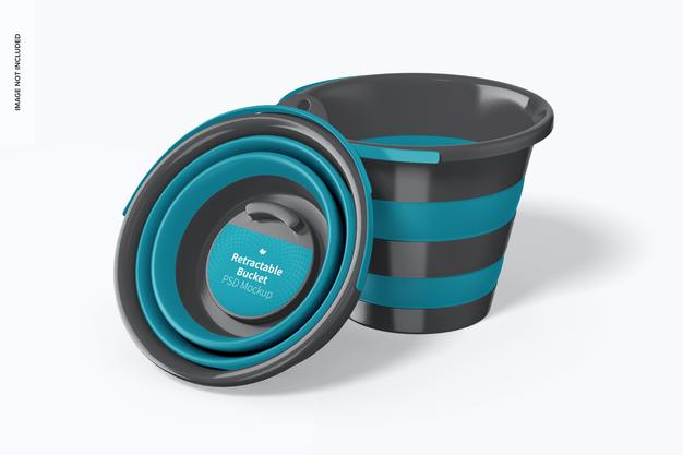 Free Retractable Bucket Mockup, Leaned Psd