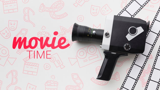 Free Retro Camera With Movie Time Mock-Up Psd