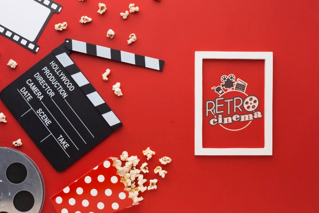 Free Retro Cinema Mock-Up And Movie Clapper Board Psd