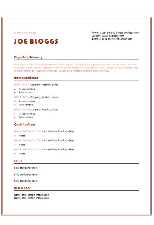 Free Retro Orange Text Only CV Resume Template in Microsoft Word (DOCX) Format