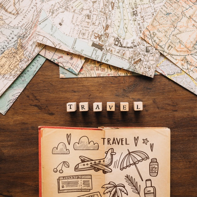 Free Retro Travel Concept Mockup With Diary Psd