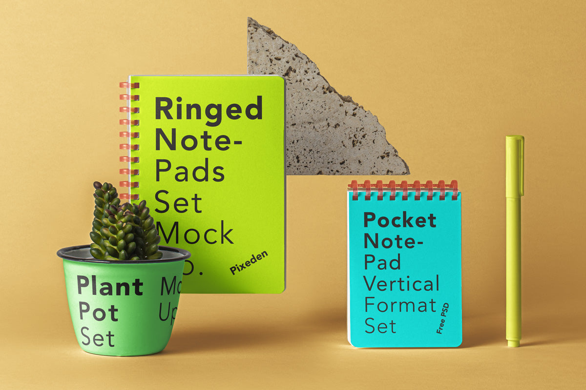 Free Ringed Psd Notepad Set Mockup