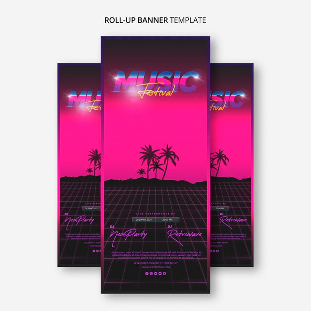 Free Roll Up Banner Template For 80S Music Festival Psd