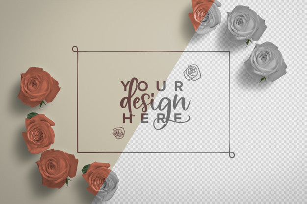 Free Roses Frame Background Mockup Psd