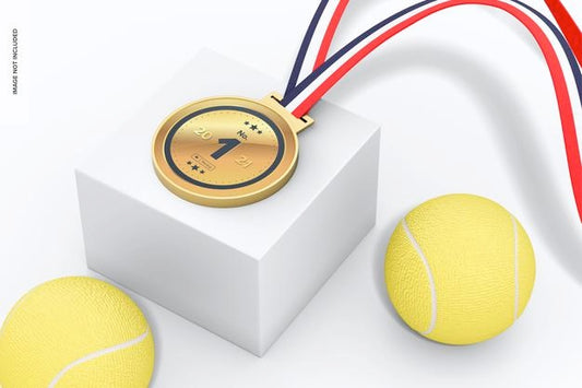 Free Round Competition Medal With Ribbon Mockup, Close Up Psd
