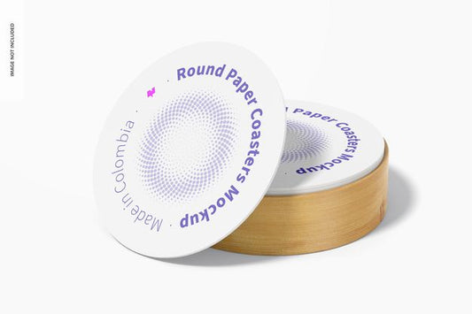 Free Round Paper Coasters Mockup, Perspective Psd