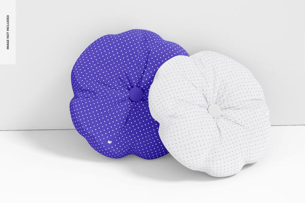 Free Round Pillow With Button Mockup, Leaned Psd