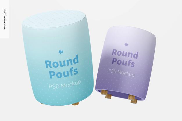 Free Round Poufs Mockup, Floating Psd