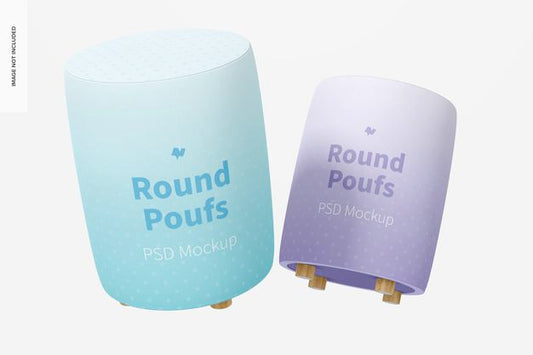 Free Round Poufs Mockup, Floating Psd