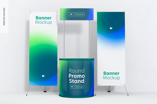 Free Round Promo Stand Mockup 02 Psd