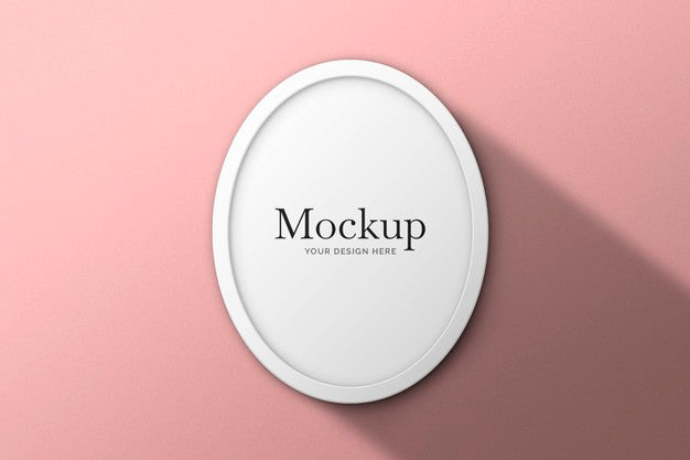 Free Round White Frame On Pink Background Mockup Psd