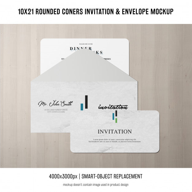 Free Rounded Corners Invitation And Envelope Mockup Psd