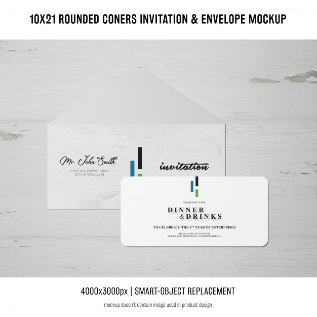 Free Rounded Corners Invitation And Envelope Mockup Psd